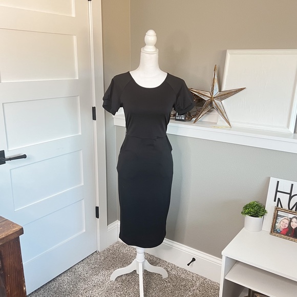 NWT NEW fitted cocktail sexy lbd little black bodycon midi mini dress - Picture 1 of 5